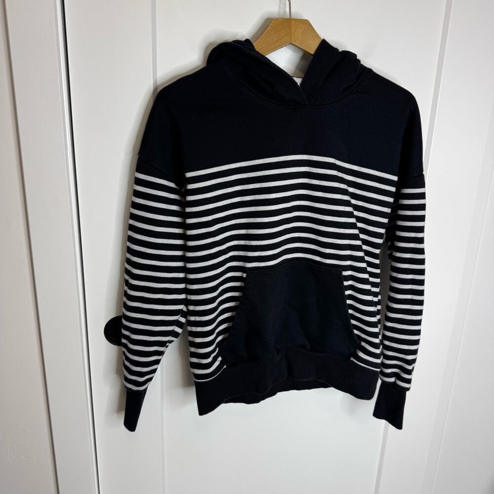 Evereve Black & White Striped Hoodie Pullover Sweatshirt Lounge Size Small
